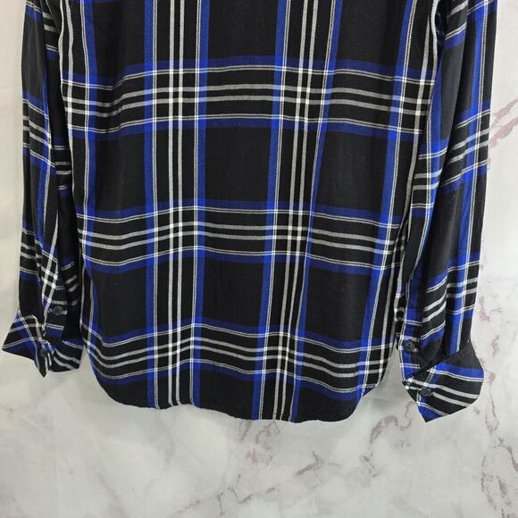Anthropologie Shirt Womens Small Button Up Plaid Black Blue Sanctuary - Picture 8 of 12